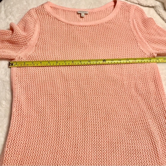 Talbots Sweater Small Coral Knit Crochet design Long BoatNeck 3/4 Sleeve Slits - Picture 13 of 16